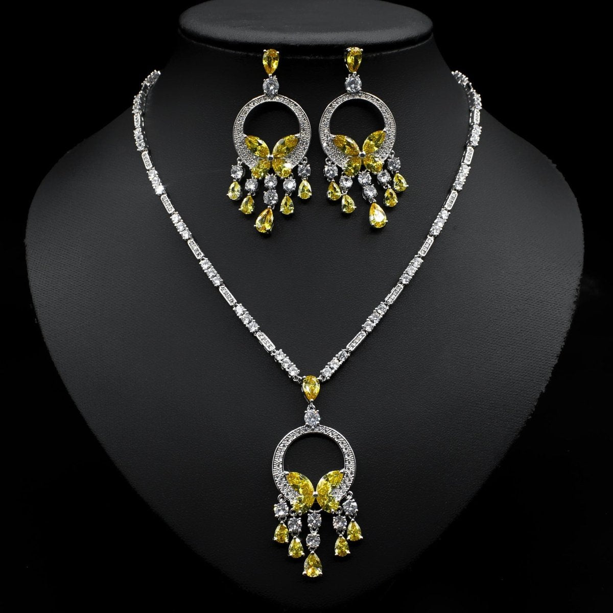 Japanese And Korean Bridal Set Butterfly Zircon Necklace Set - The Noble Thread