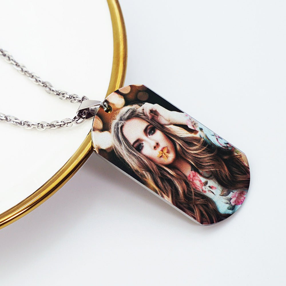 Personalized necklace with stainless - steel text color image carving photo carving pendant - The Noble Thread