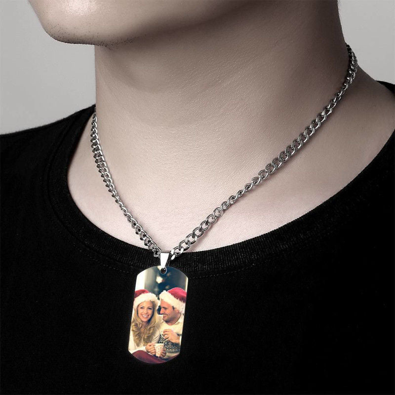 Personalized necklace with stainless - steel text color image carving photo carving pendant - The Noble Thread
