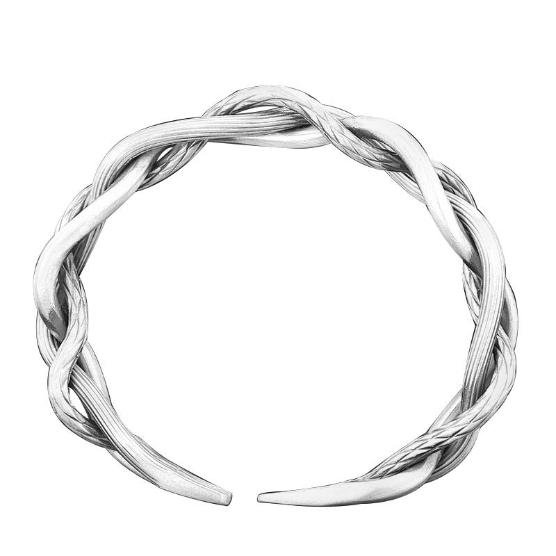 Sterling Silver Retro Three - strand Twist Bracelet Light Luxury All - match Elegant Couple Jewelry Adjustable Opening - The Noble Thread