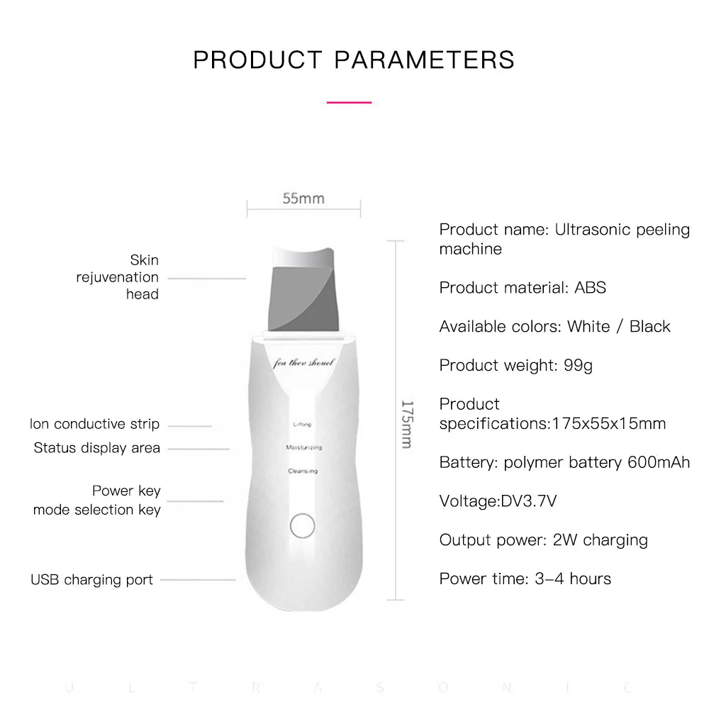 Ultrasonic Skin Scrubber | Deep Pore Cleaner & Blackhead Remover – At - Home Spa Exfoliation
