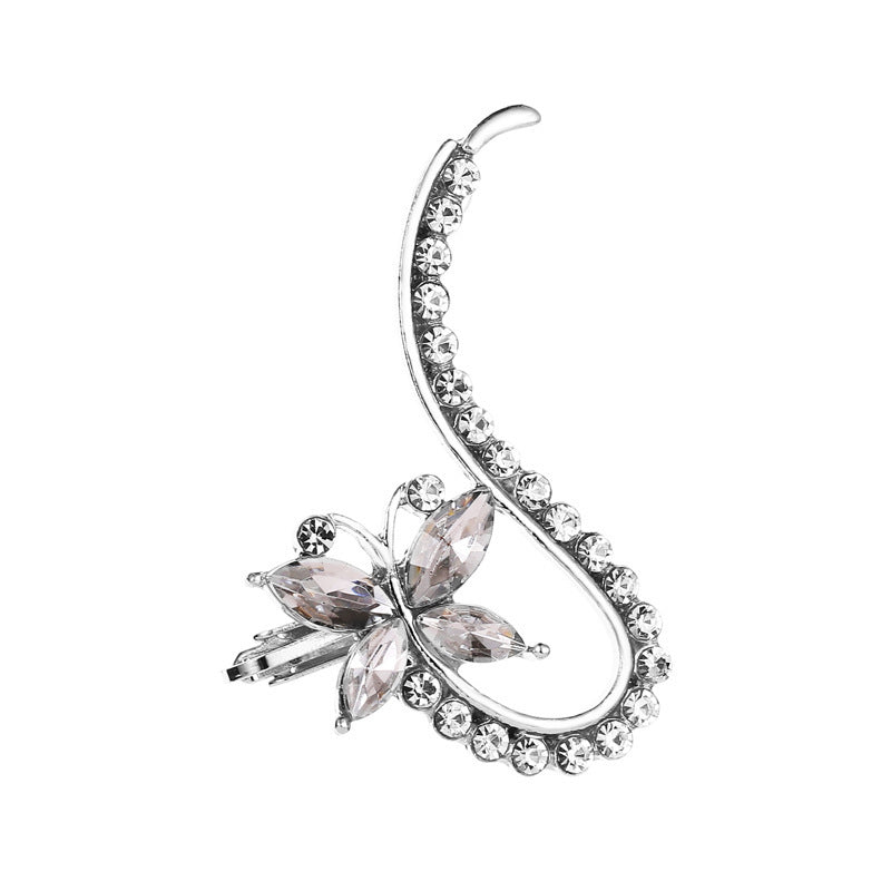 Full Crystal Butterfly Flower Single Crystal Ear Clip - The Noble Thread