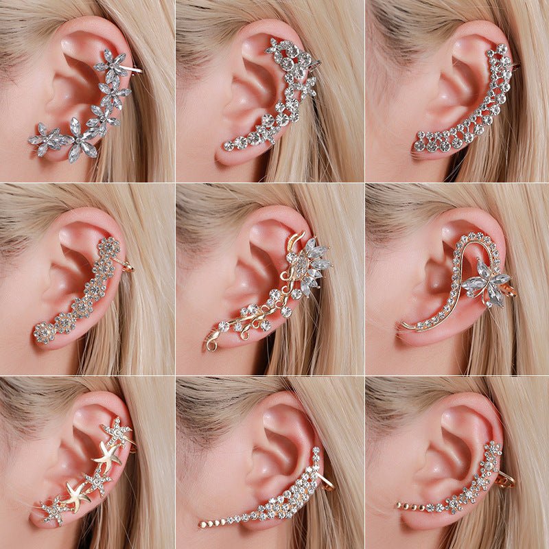 Full Crystal Butterfly Flower Single Crystal Ear Clip - The Noble Thread