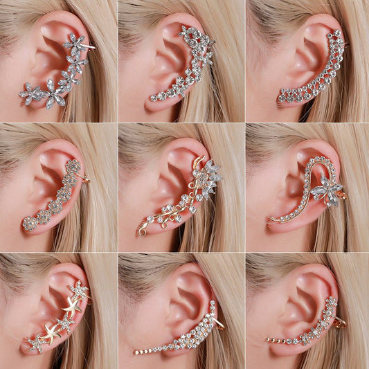 Full Crystal Butterfly Flower Single Crystal Ear Clip - The Noble Thread
