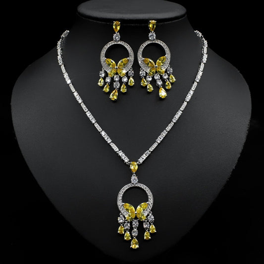 Japanese And Korean Bridal Set Butterfly Zircon Necklace Set - The Noble Thread