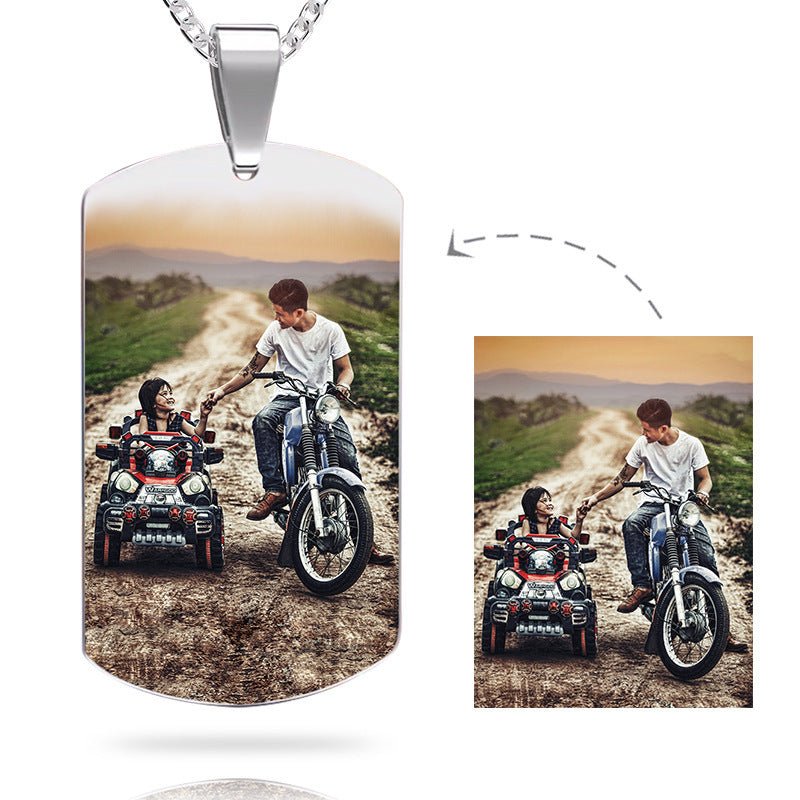 Personalized necklace with stainless - steel text color image carving photo carving pendant - The Noble Thread