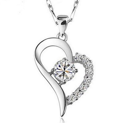 Silver inlaid heart - shaped pendant beauty Korean Korean micro temperament female diamond necklace silver jewelry factory wholesale - The Noble Thread