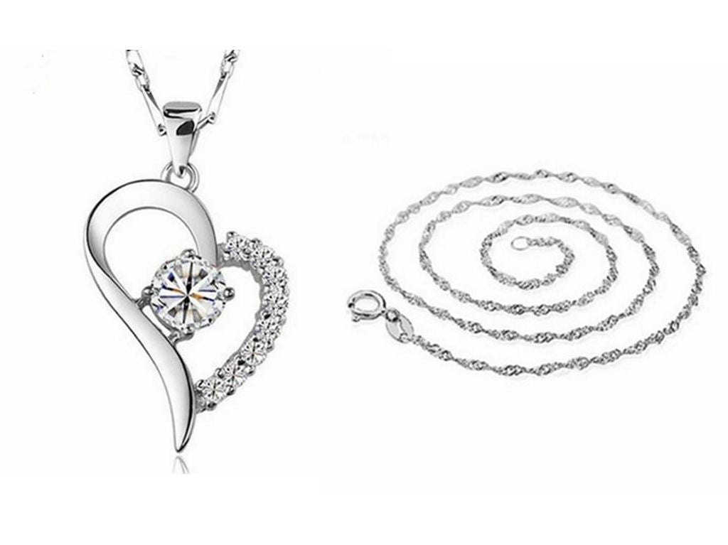 Silver inlaid heart - shaped pendant beauty Korean Korean micro temperament female diamond necklace silver jewelry factory wholesale - The Noble Thread