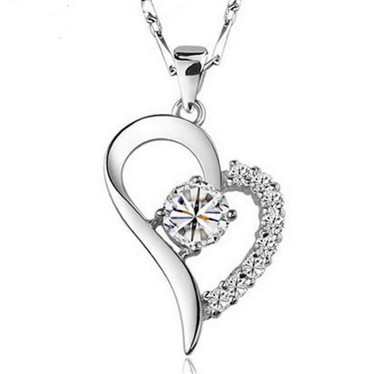 Silver inlaid heart - shaped pendant beauty Korean Korean micro temperament female diamond necklace silver jewelry factory wholesale - The Noble Thread