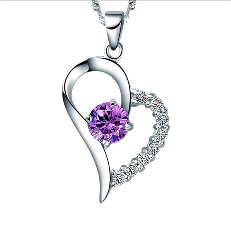 Silver inlaid heart - shaped pendant beauty Korean Korean micro temperament female diamond necklace silver jewelry factory wholesale - The Noble Thread