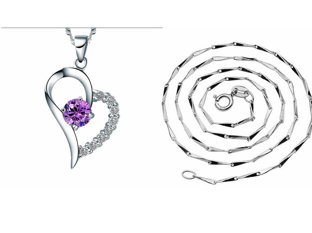 Silver inlaid heart - shaped pendant beauty Korean Korean micro temperament female diamond necklace silver jewelry factory wholesale - The Noble Thread