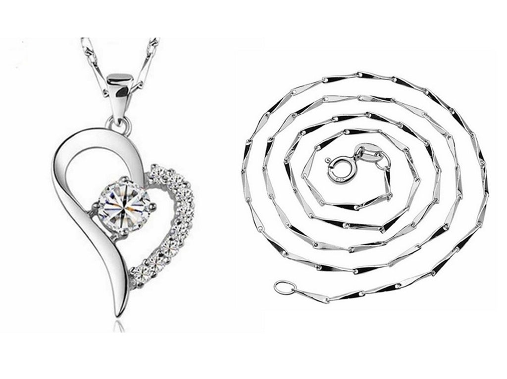 Silver inlaid heart - shaped pendant beauty Korean Korean micro temperament female diamond necklace silver jewelry factory wholesale - The Noble Thread