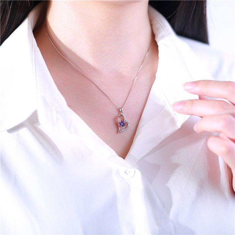 Silver inlaid heart - shaped pendant beauty Korean Korean micro temperament female diamond necklace silver jewelry factory wholesale - The Noble Thread