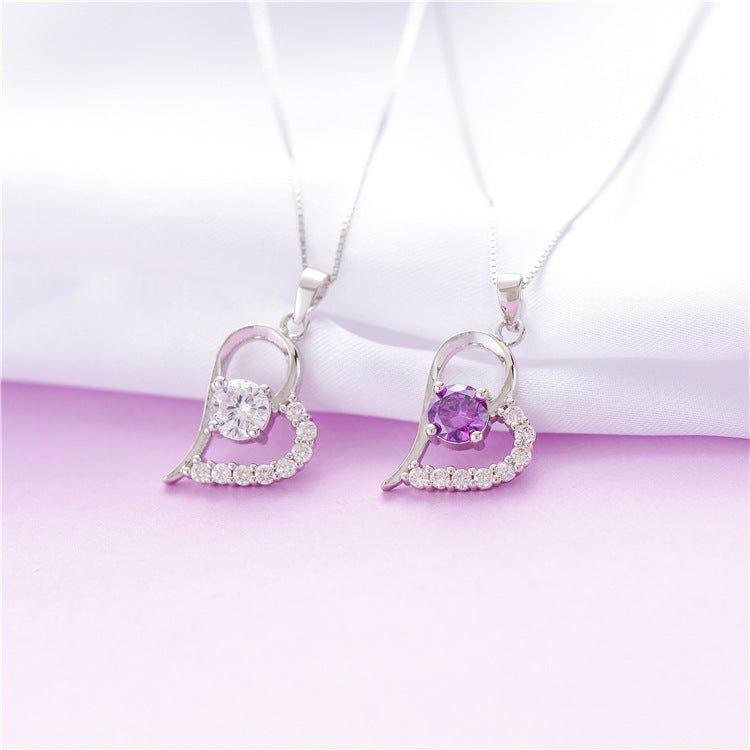 Silver inlaid heart - shaped pendant beauty Korean Korean micro temperament female diamond necklace silver jewelry factory wholesale - The Noble Thread