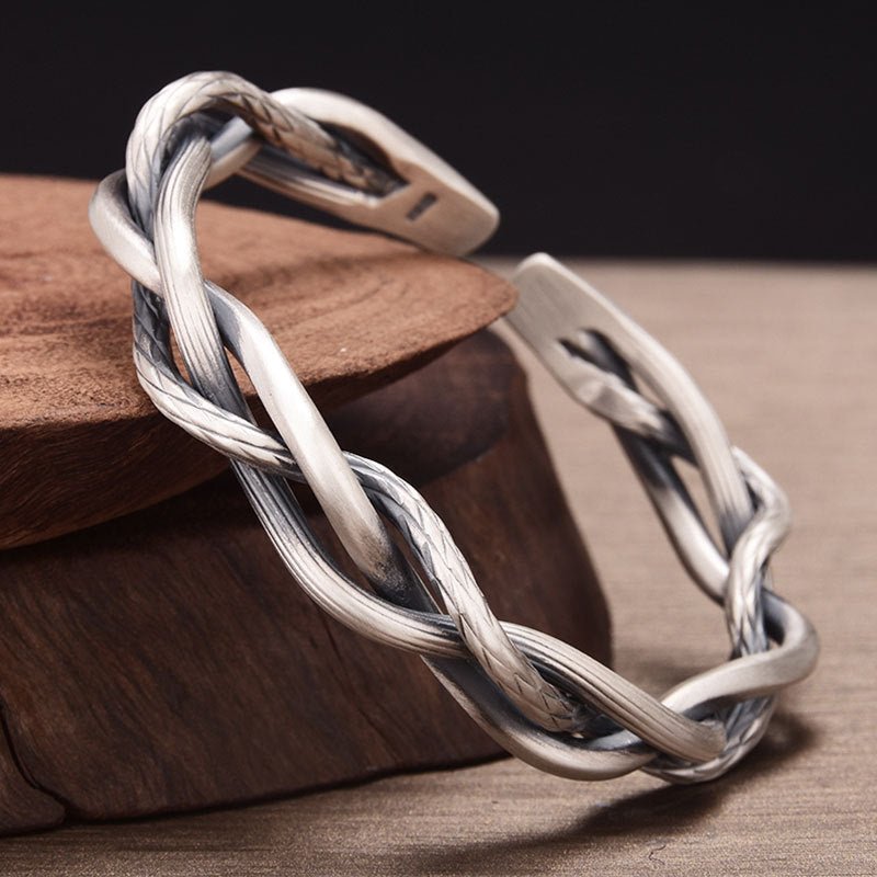 Sterling Silver Retro Three - strand Twist Bracelet Light Luxury All - match Elegant Couple Jewelry Adjustable Opening - The Noble Thread
