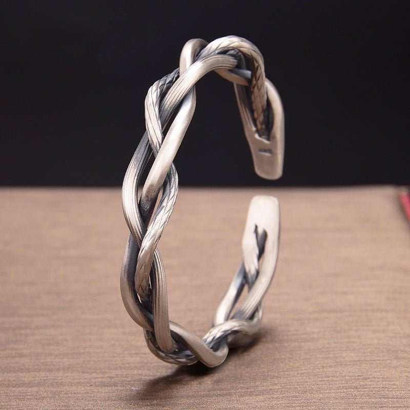 Sterling Silver Retro Three - strand Twist Bracelet Light Luxury All - match Elegant Couple Jewelry Adjustable Opening - The Noble Thread
